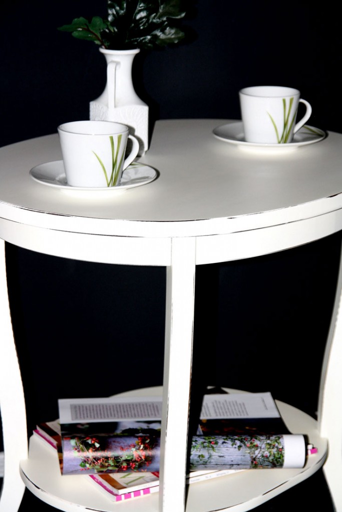 Massivholz Tisch Beistelltisch Teetisch oval 57 - Holz massiv weiß antik