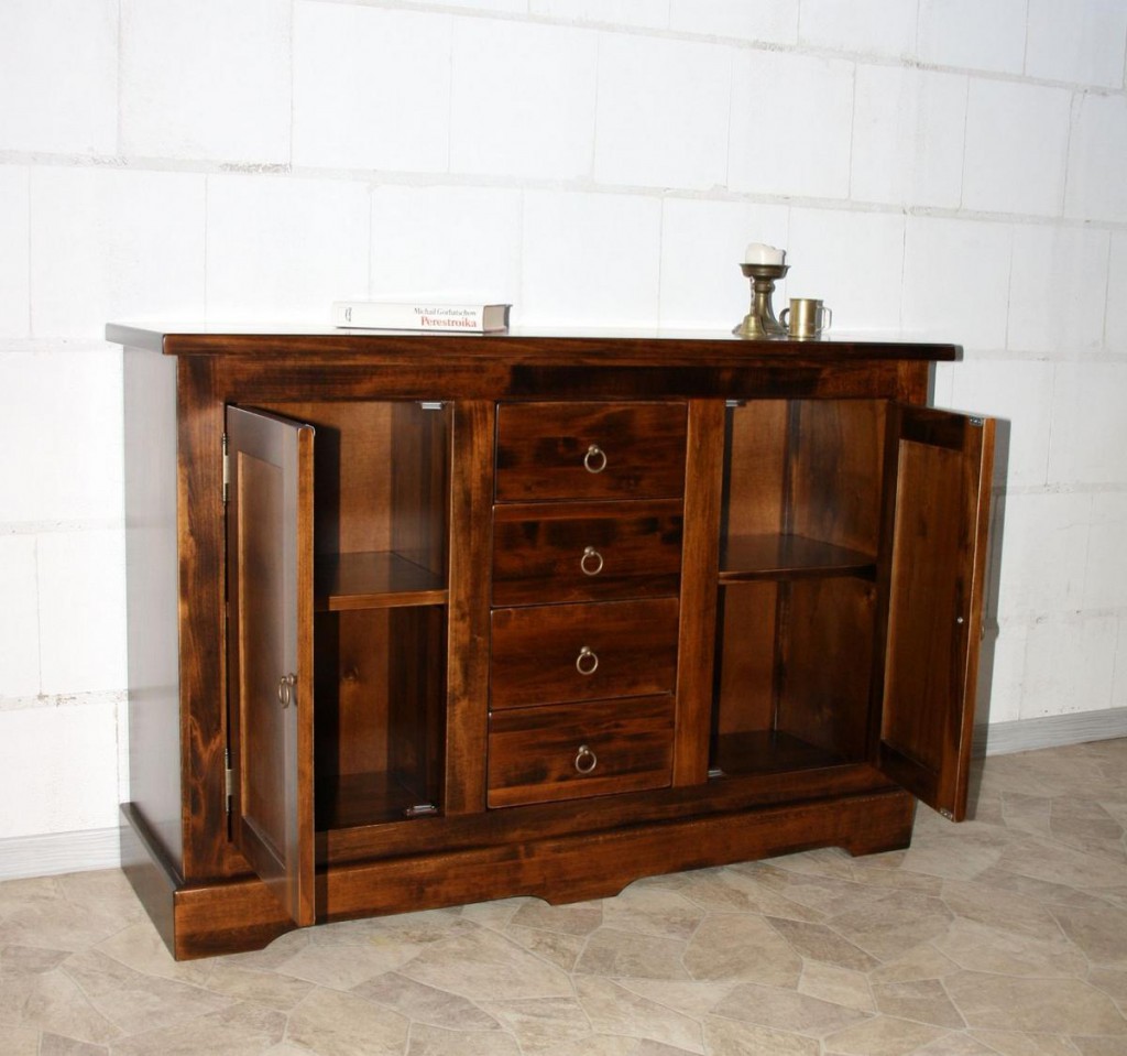 Massivholz Kommode 2 türig mit 4 Schubladen Sideboard