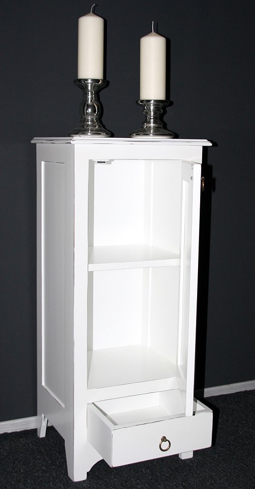 Massivholz Kommode Wäscheschrank Badschrank schmal massiv weiß shabby