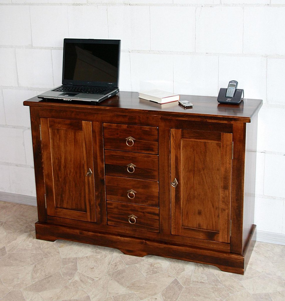 Massivholz Kommode 2-türig mit 4 Schubladen Sideboard, Pappel kolonial