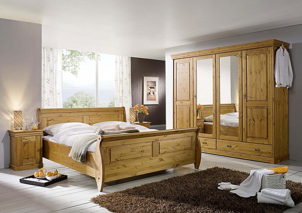 Massivholz Schlafzimmer komplett Set Kiefer massiv Holz honig