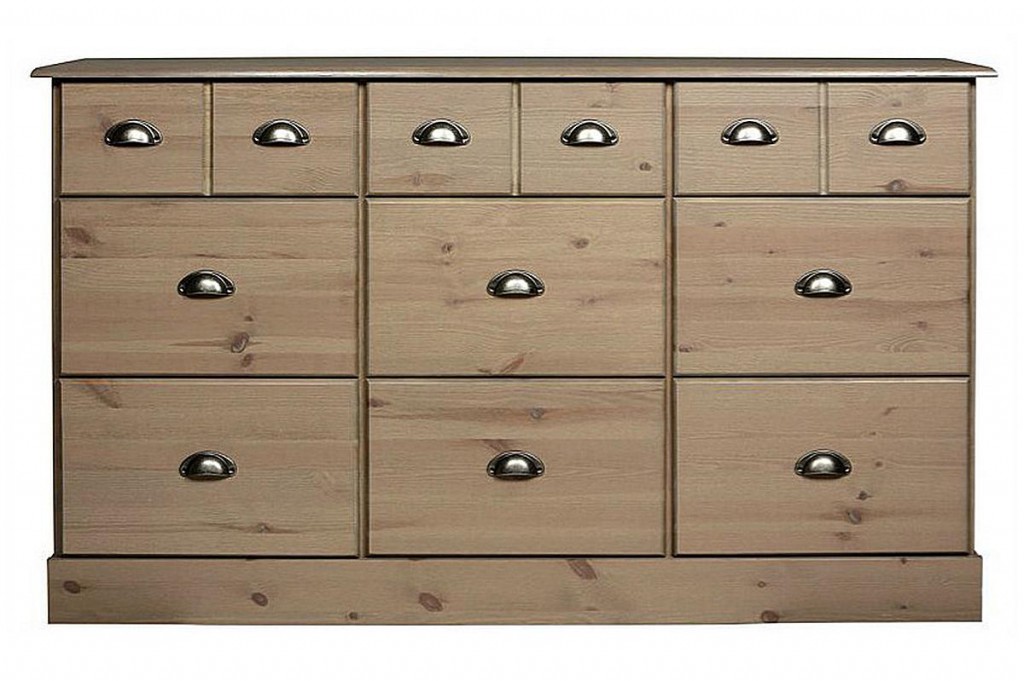 Apothekerkommode Kiefer Kommode mit 9 Schubladen massiv grau lasiert