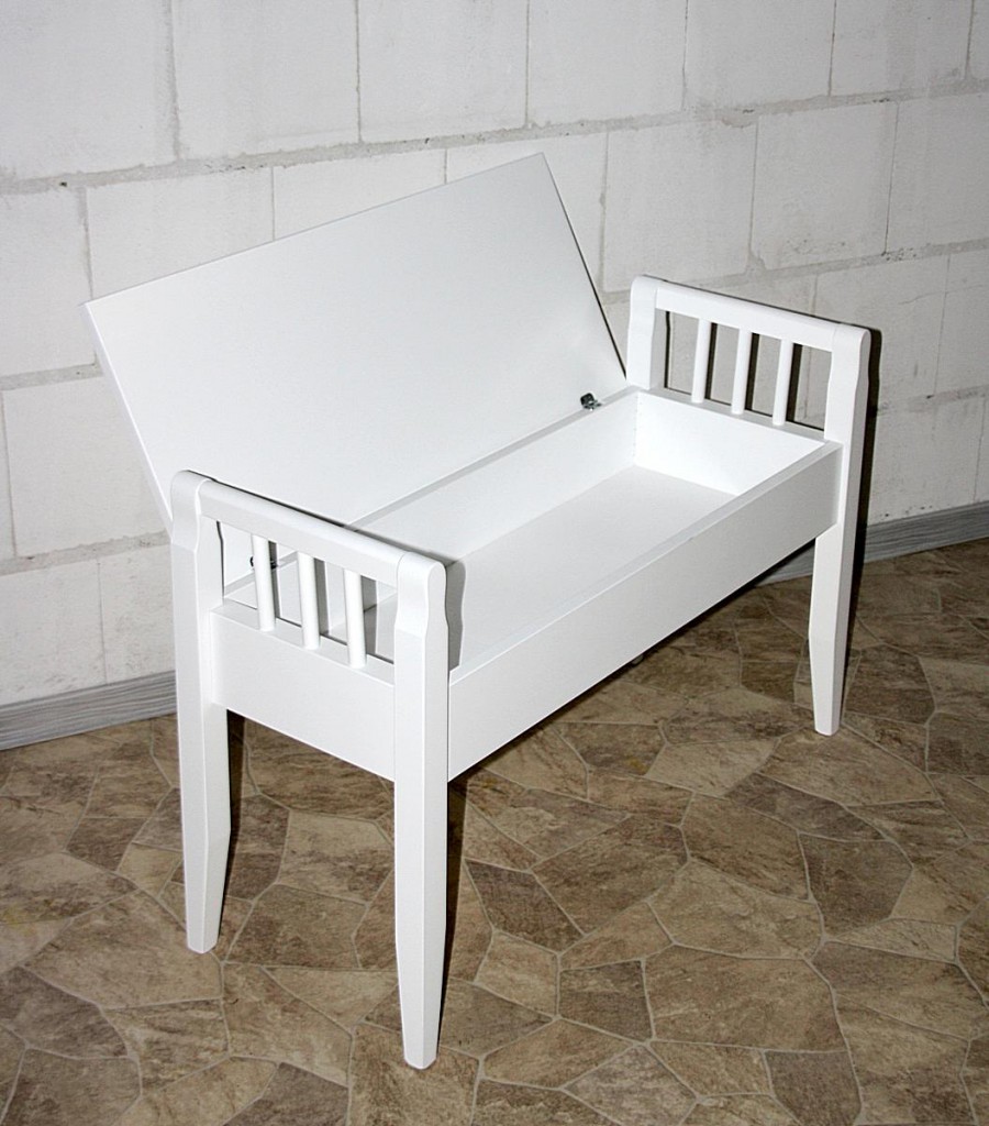 Sitzbank weiß Holzbank Bank massiv Holz Dielenbank Truhenbank