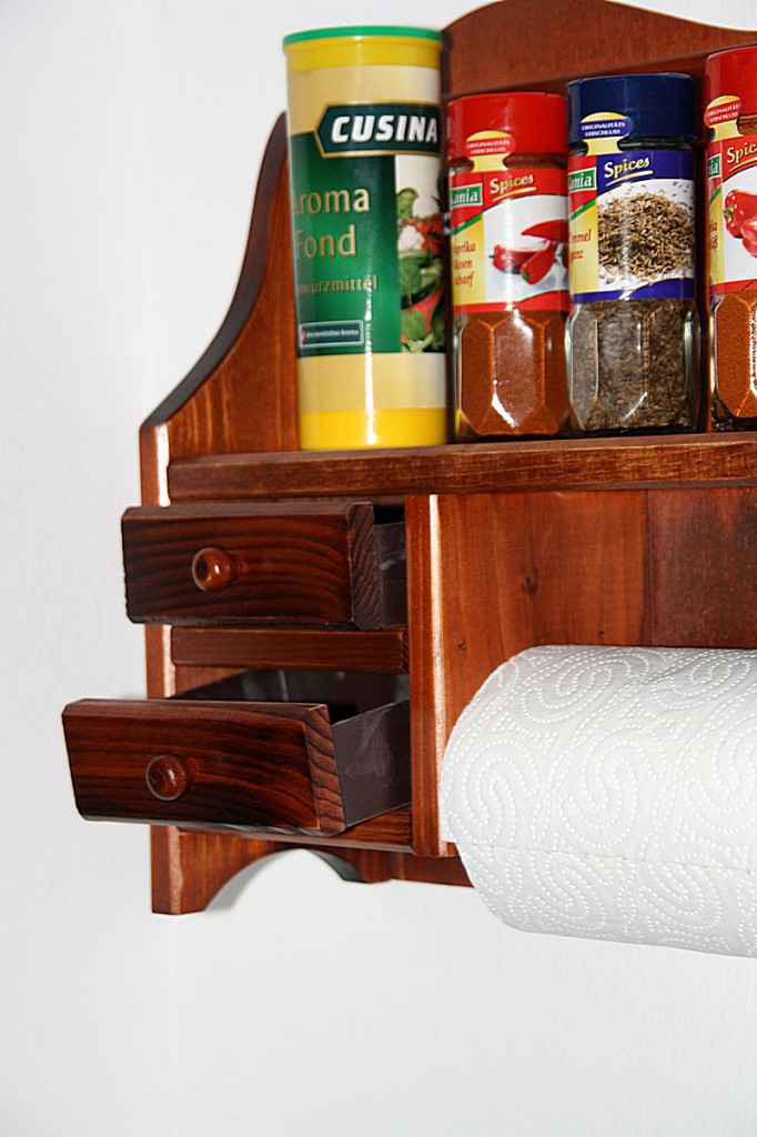 Massivholz küchenrollenhalter kirschbaumfarben 2 schubladen ...