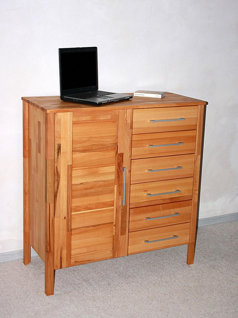 Massivholz Herrenkommode Kernbuche Wäschekommode geölt 1 Tür 6 Schubladen