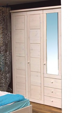 Massivholz Kleiderschrank 3türig Schlafzimmerschrank Kiefer massiv weiß