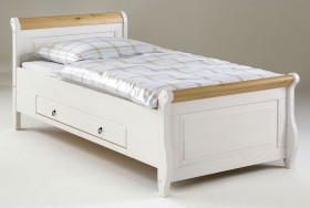 Bett mit Schubladen 100x200 weiß antik Holzbett Kiefer massiv Poarta