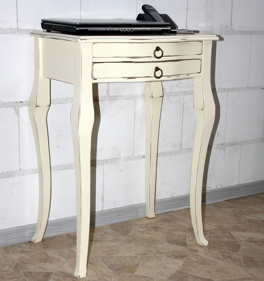 Massivholz Beistelltisch Konsolentisch Wandtisch Holz massiv creme Vintage