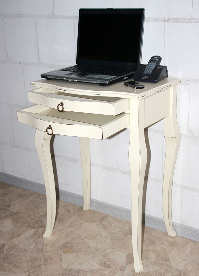 Massivholz Beistelltisch Konsolentisch Wandtisch Holz massiv creme Vintage