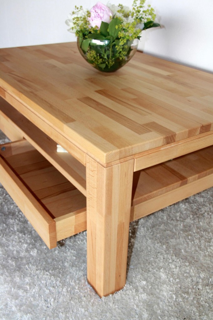 Massivholz couchtisch geölt wohnzimmertisch 115x70 2 schubkästen ... Couchtisch vollholz