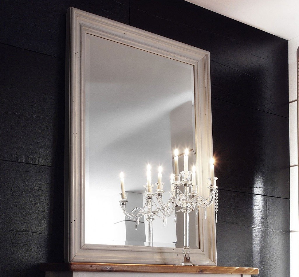 Massivholz Spiegel mit Rahmen Tisch Dielenspiegel Kiefer massiv weiß