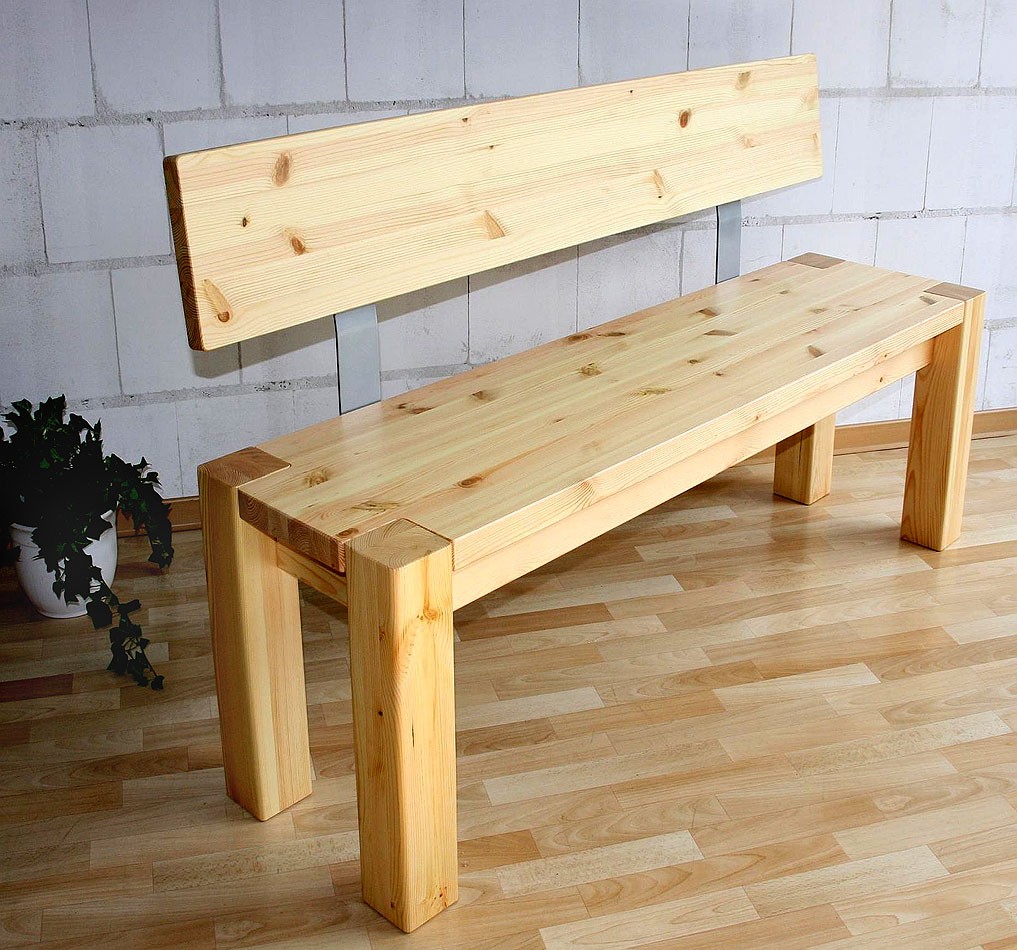 Massivholz Sitzbank 140cm mit Rückenlehne Holzbank Lehne Kiefer natur