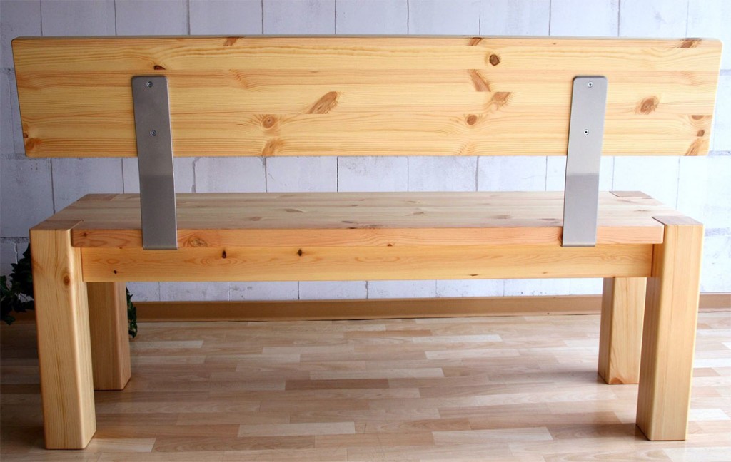 Massivholz Sitzbank 140cm mit Rückenlehne Holzbank Lehne Kiefer natur