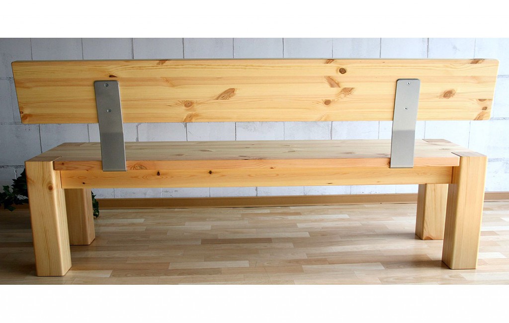 Massivholz Sitzbank 180cm mit Rückenlehne Holzbank Lehne Kiefer natur