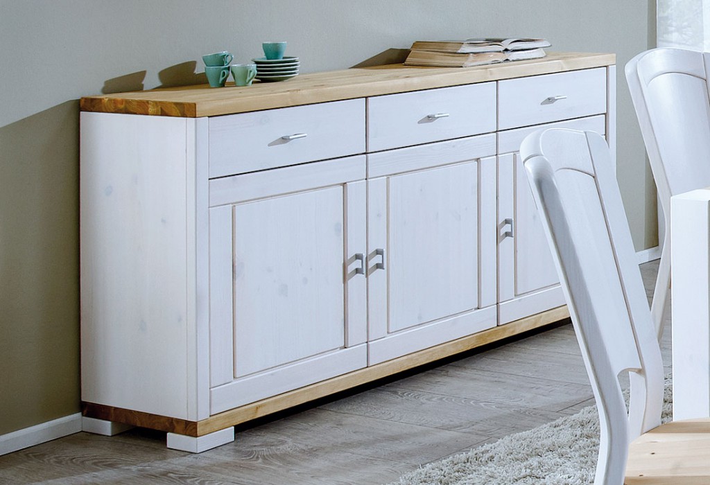 Massivholz Kommode weiß gelaugt Sideboard Anrichte Kiefer ...