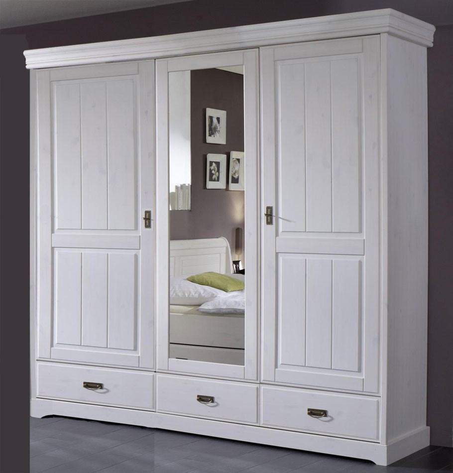 ~ Massivholz Kleiderschrank Schrank 3türig Kiefer massiv weiß gewachst Kleiderschrank Weiß Landhausstil ~ Massivholz Kleiderschrank Schrank 3türig Kiefer massiv weiß gewachst