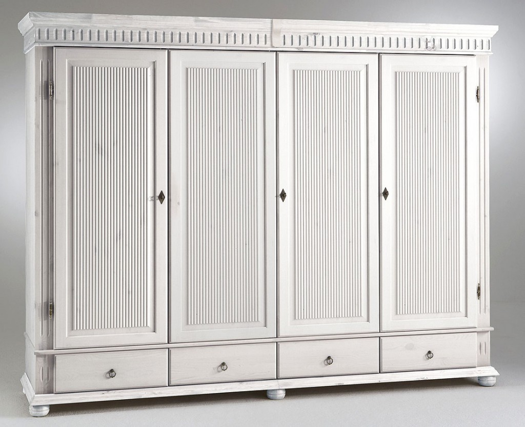 Kleiderschrank 4-türig weiß Kiefer massiv Poarta