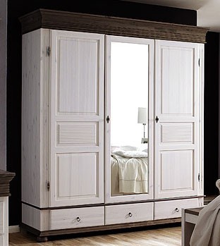Kleiderschrank XL 3-türig Dielenschrank mit Spiegel Kiefer ...