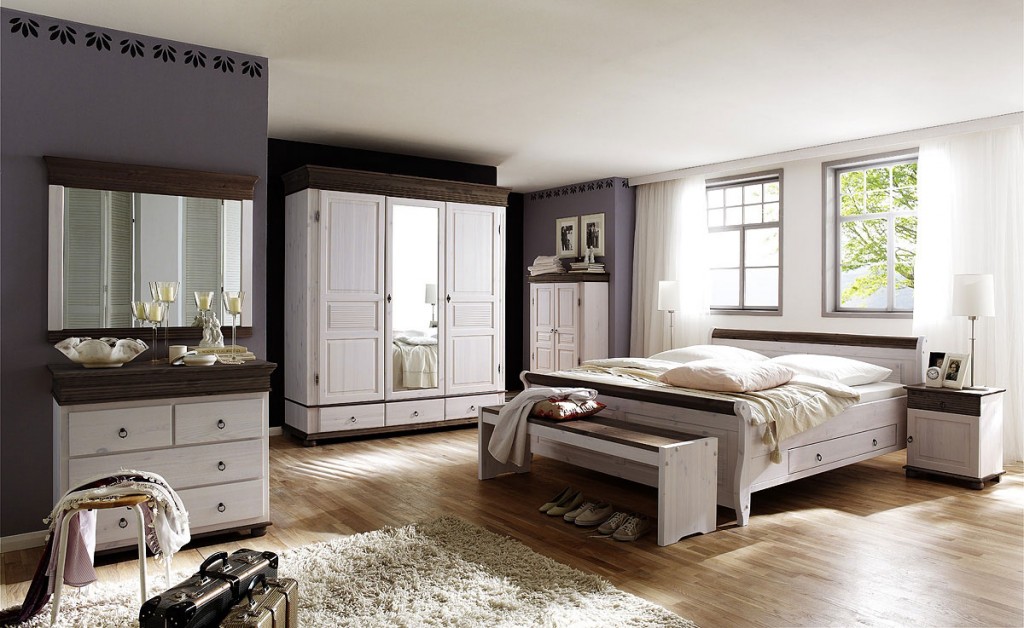Massivholz Schlafzimmer-Set komplett Kiefer massiv weiß ...