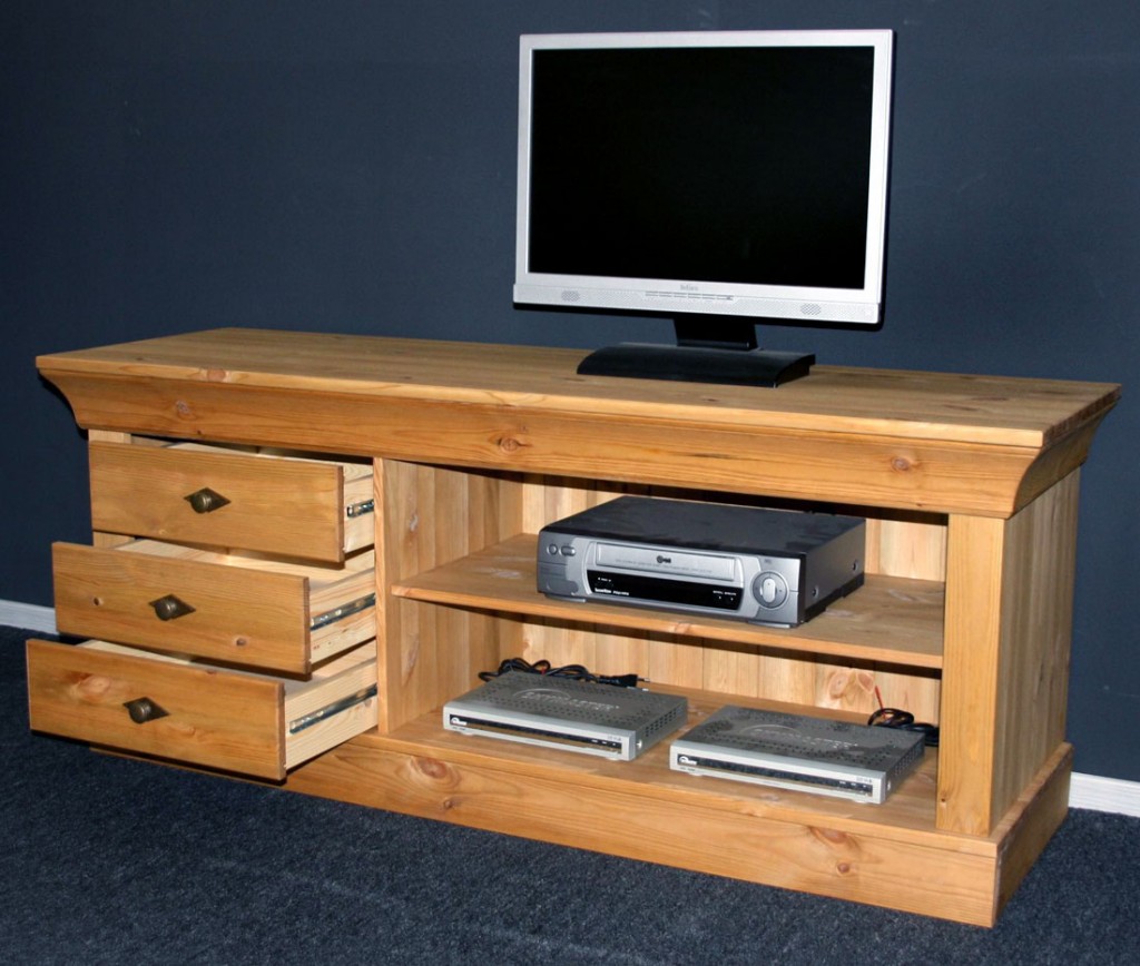 Massivholz TV-Lowboard TV-Möbel TV-Kommode Bergen Kiefer massiv gelaugt