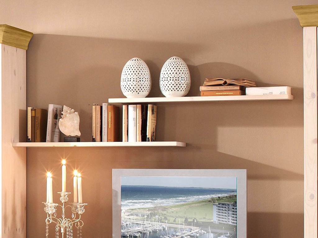 Massivholz Wandboard Hängeregal Wandregal Bergen Kiefer massiv weiß