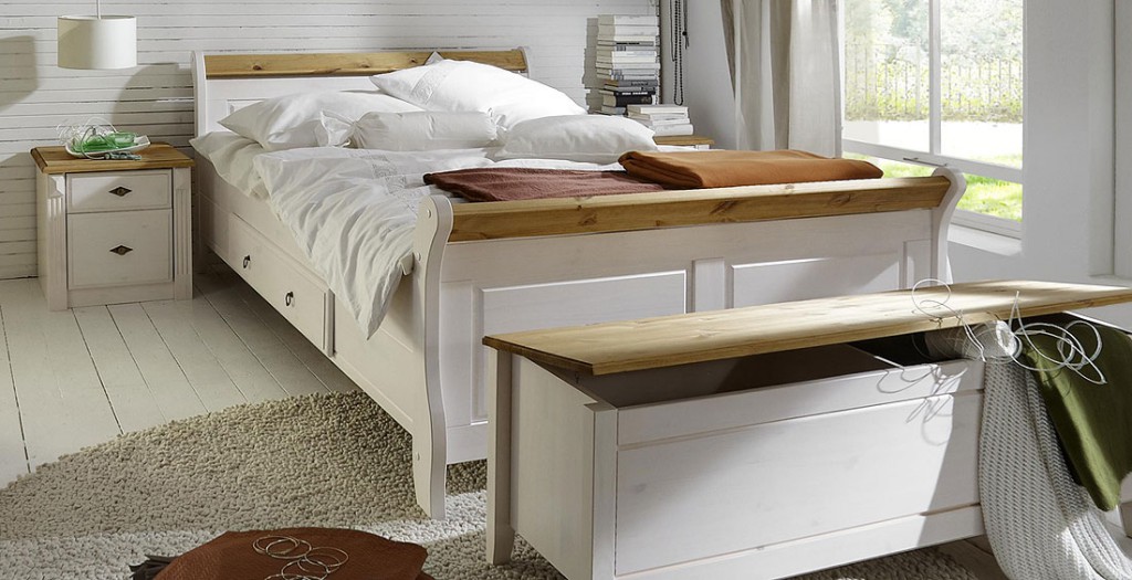 Massivholz bett mit schubladen 140x200 holzbett kiefer massiv weià ...