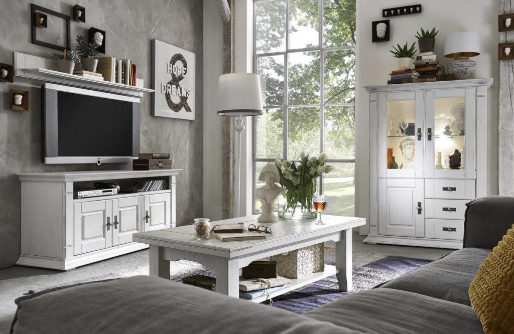 Wohnzimmer komplett 5teilig weià stube kiefer massiv shabby chic