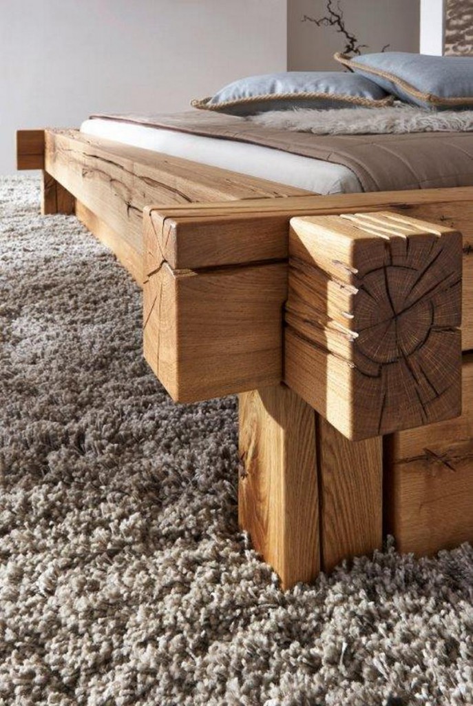 Massivholz balkenbett 180x200 bett rustikal doppelbett wildeiche geölt Schlafzimmer betten massivholz